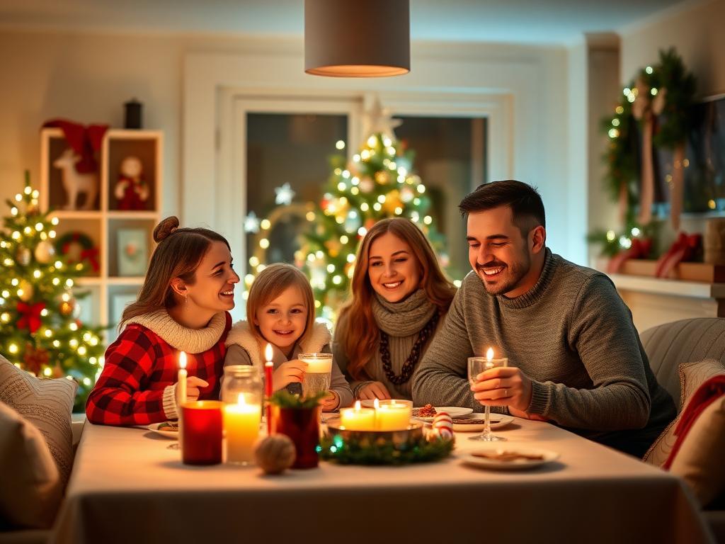 Family celebrates Christmas at home