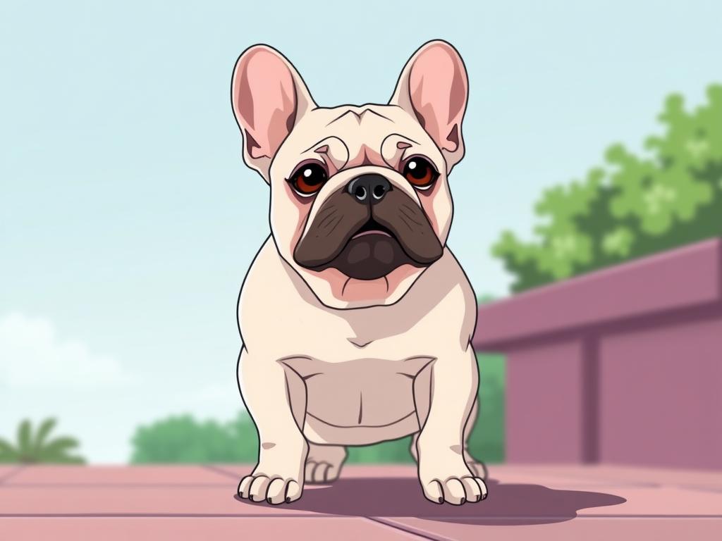 French Bulldog Cream Color Anime Style