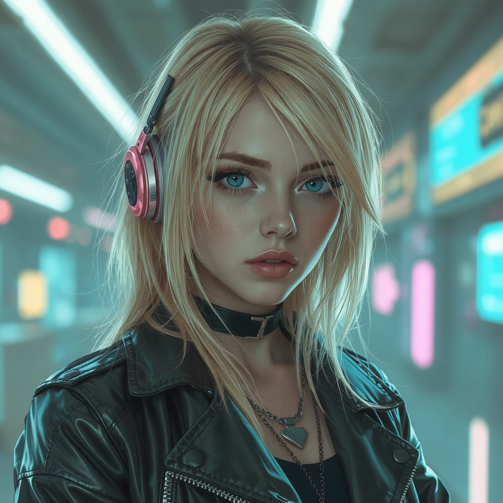 Girl blonde in style cyberpunk