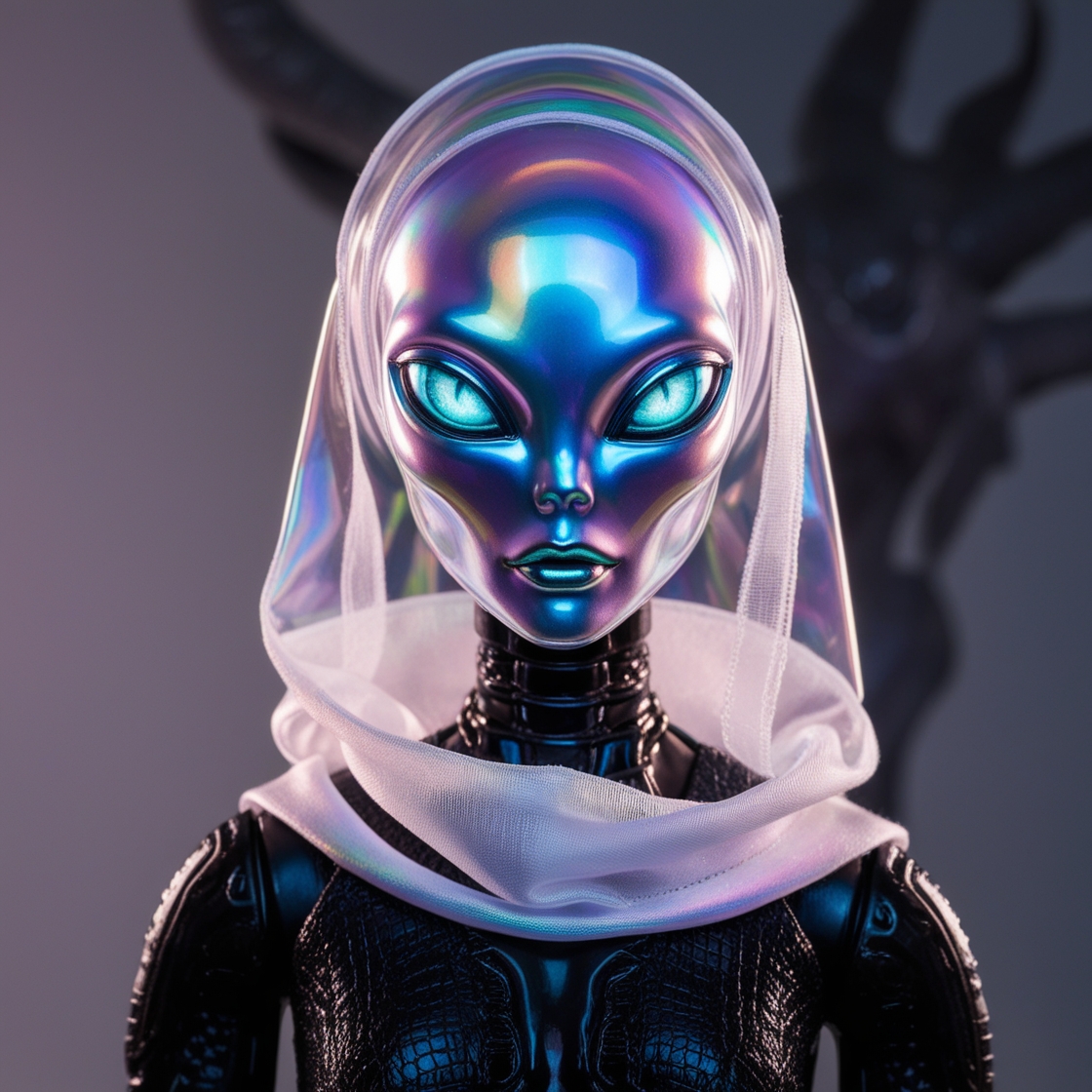 A gorgeous alien iridescent cyberpunk