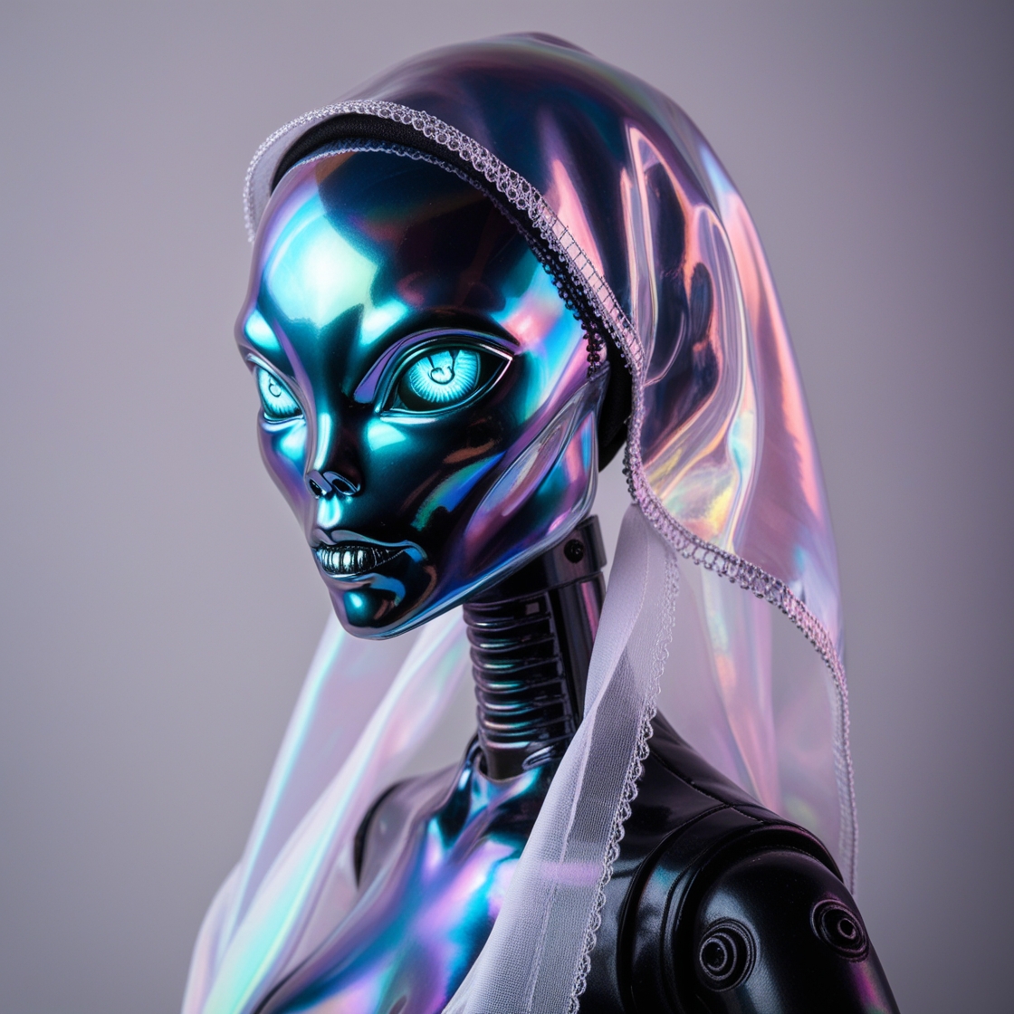 A gorgeous alien iridescent cyberpunk