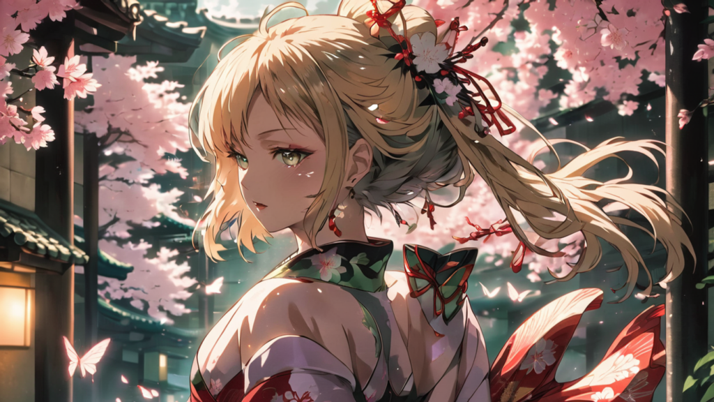 Sakura flowers in green eyes