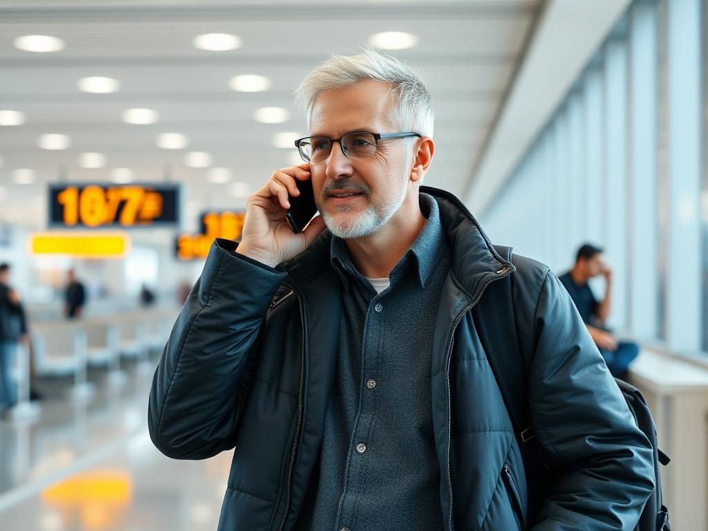 A man talking on the phone at the airport