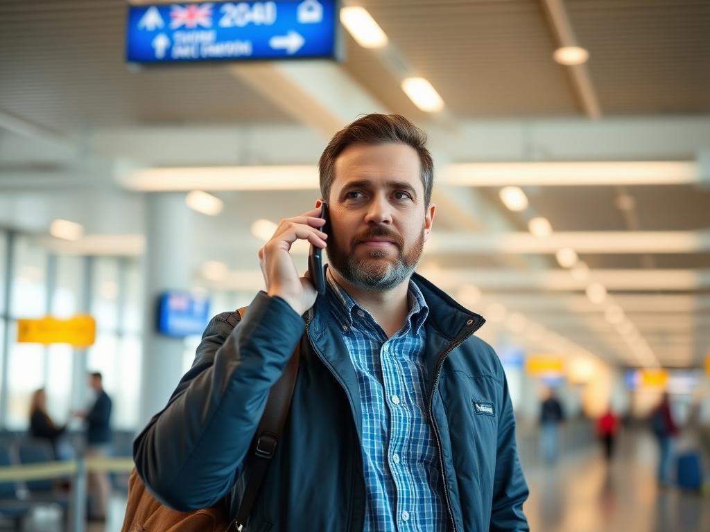 A man talking on the phone at the airport