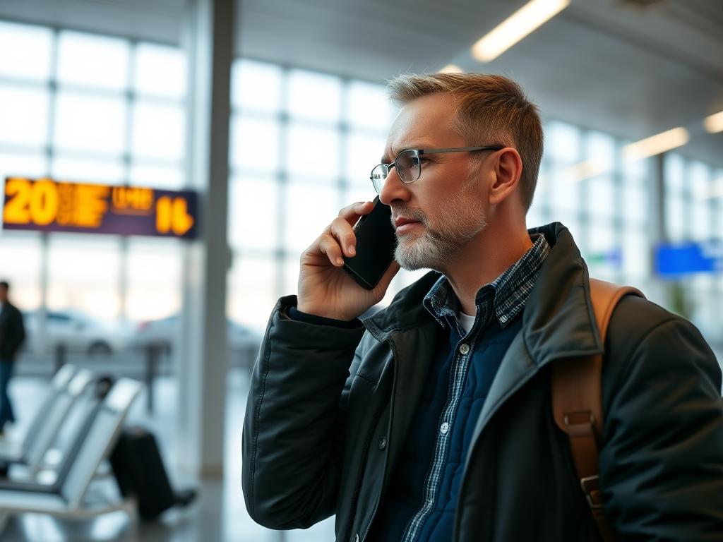 A man talking on the phone at the airport