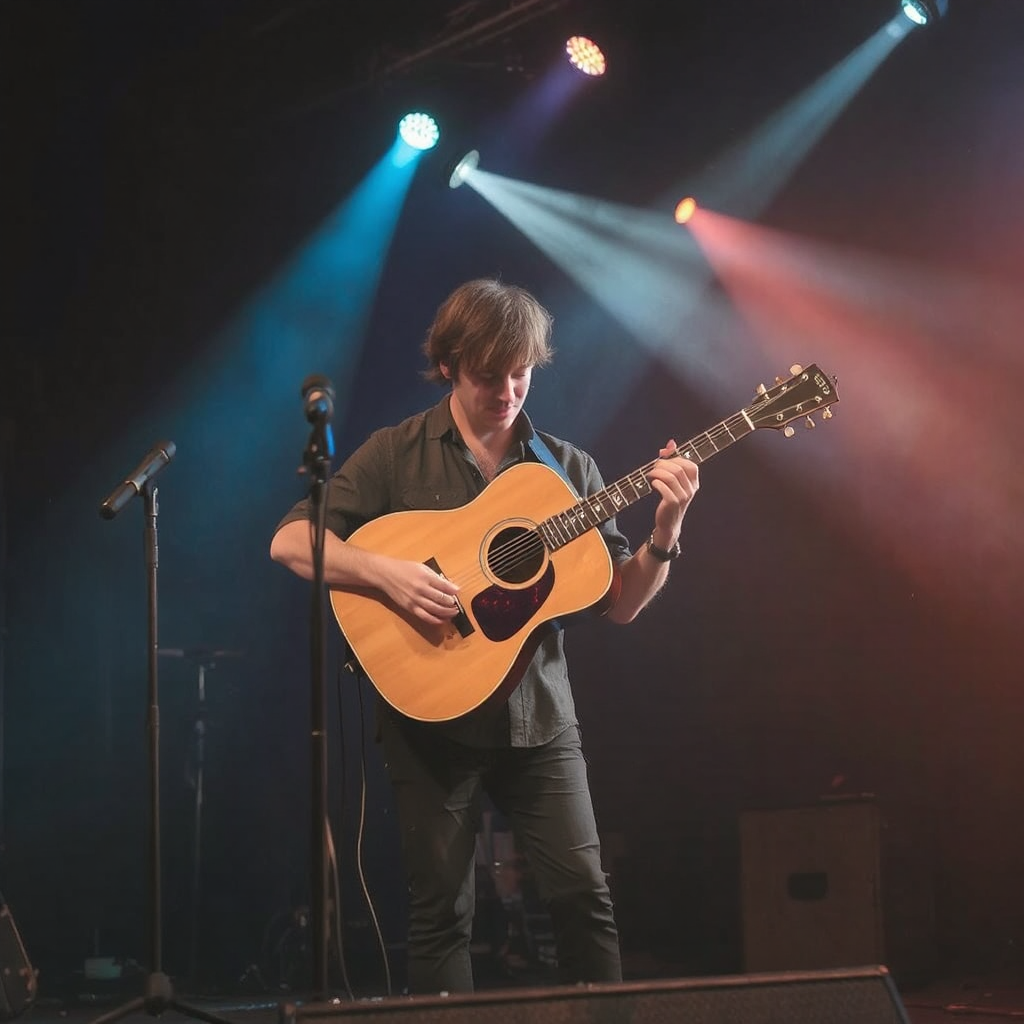 A musician playing an acoustic guitar