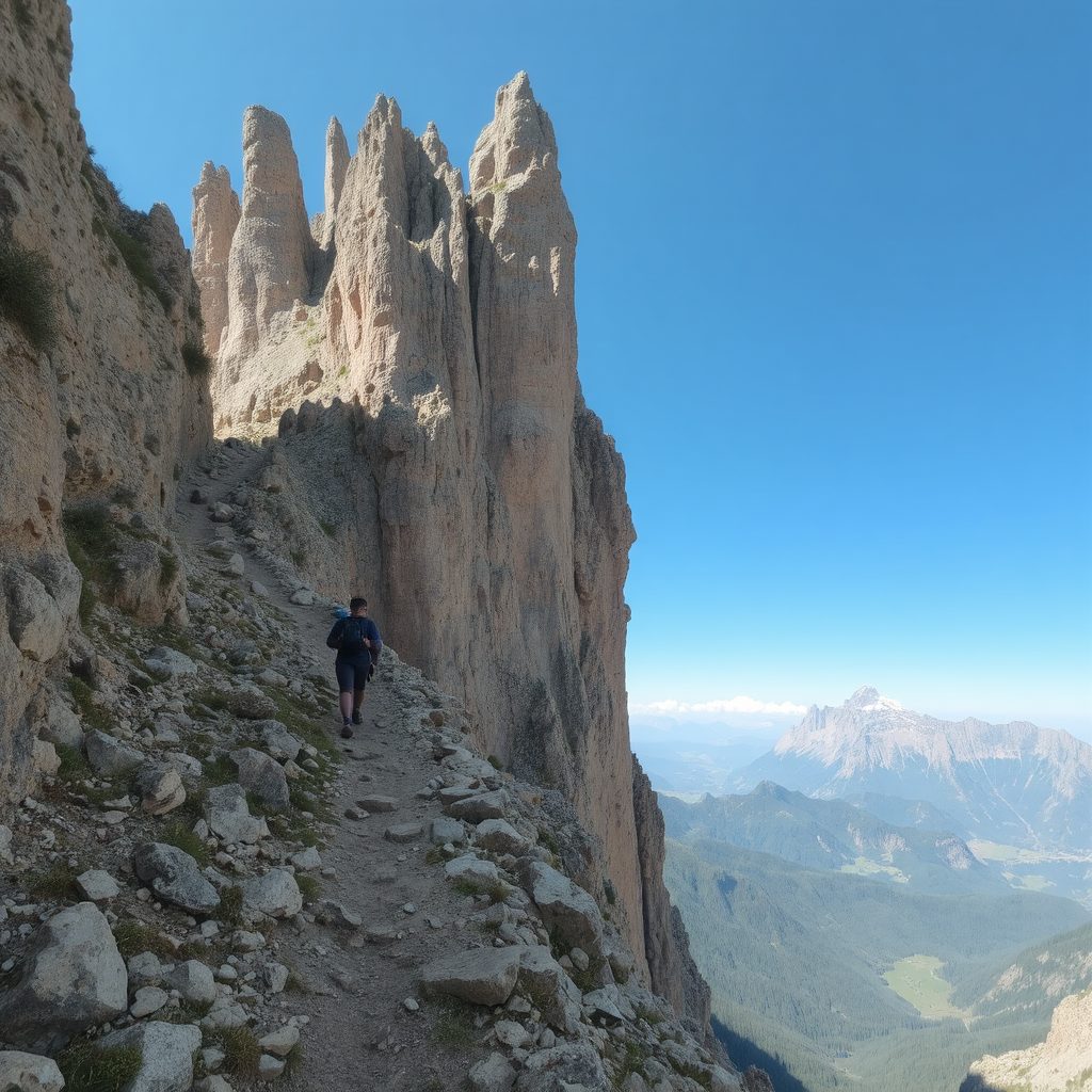 A hiker climbing a steep mountain trail Copy