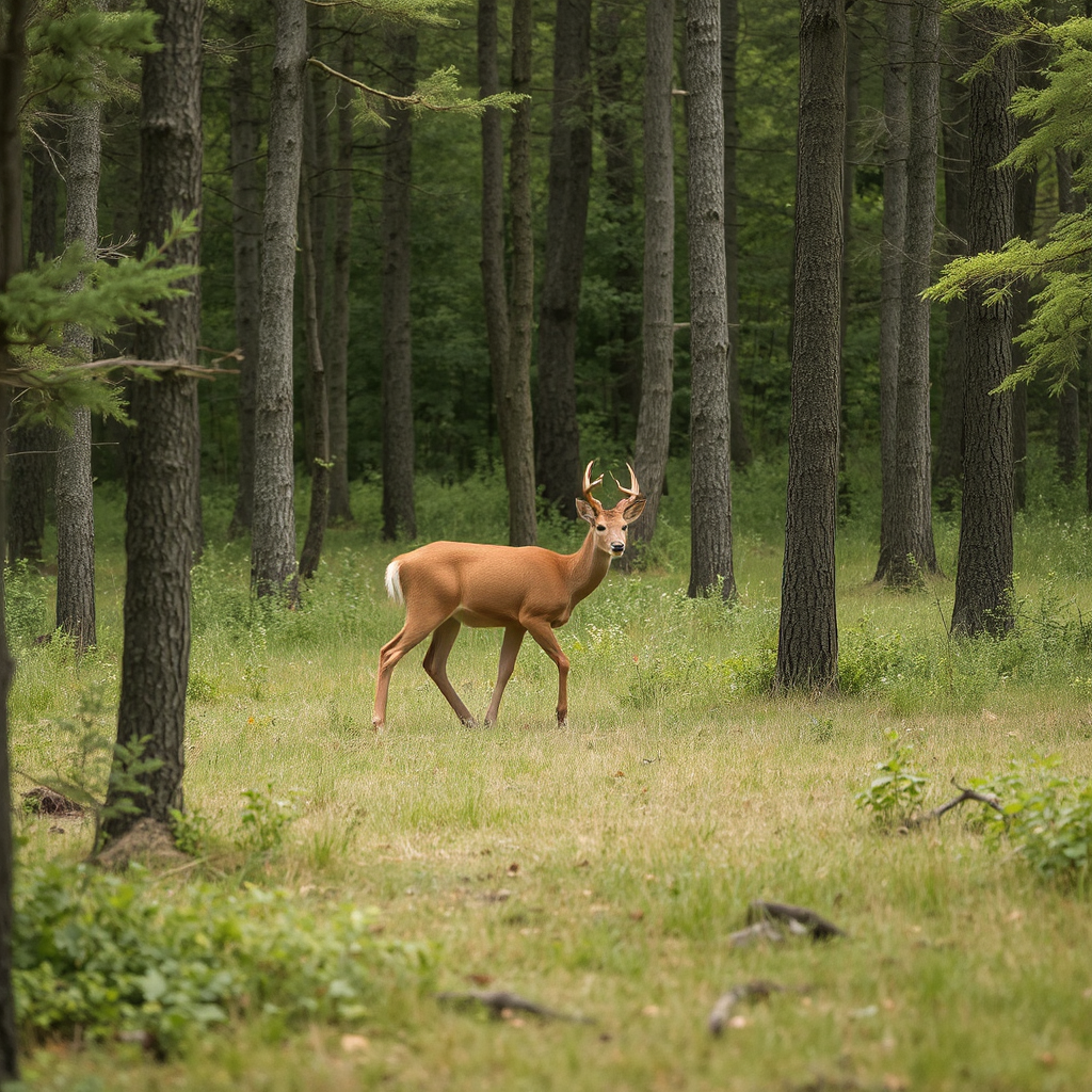 Deer walks through the forest