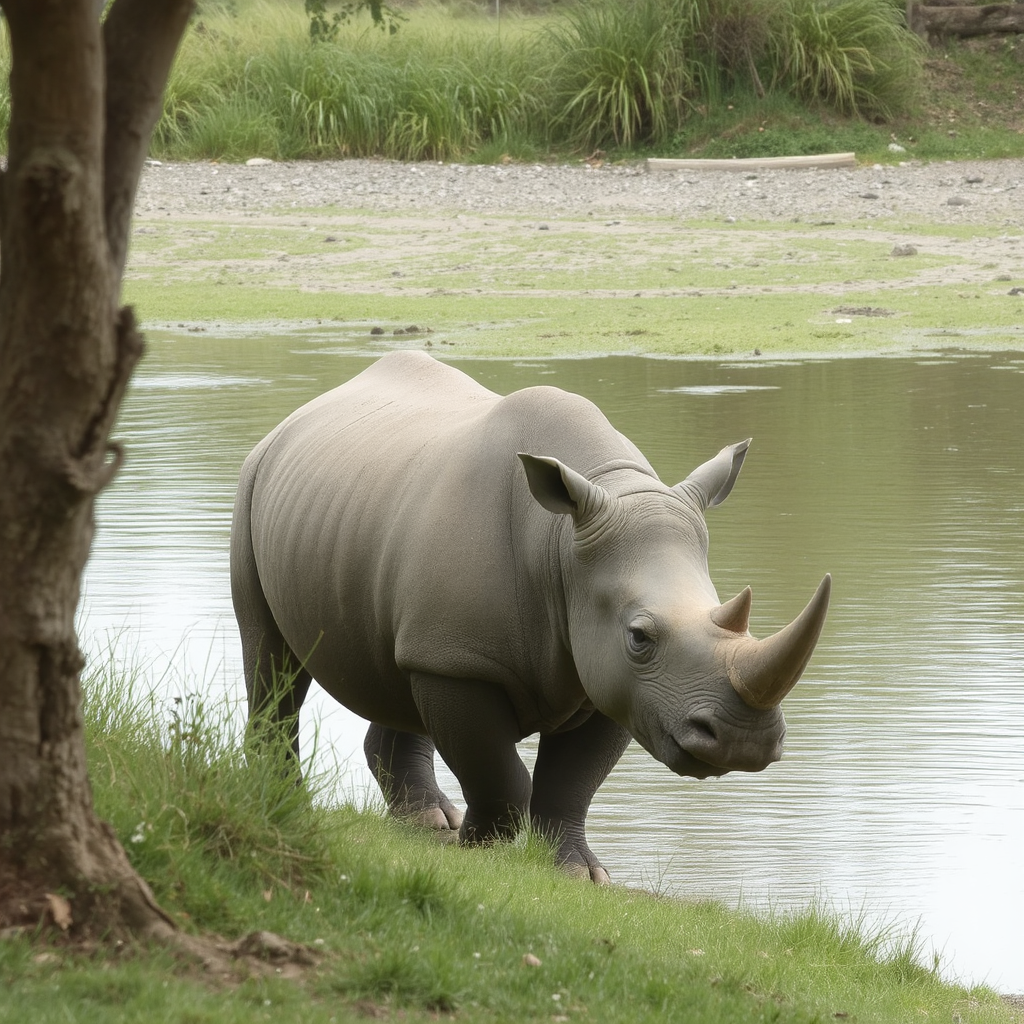 Rhinoceros near the river bank