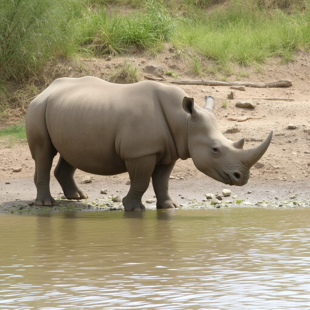 Rhinoceros near the river bank