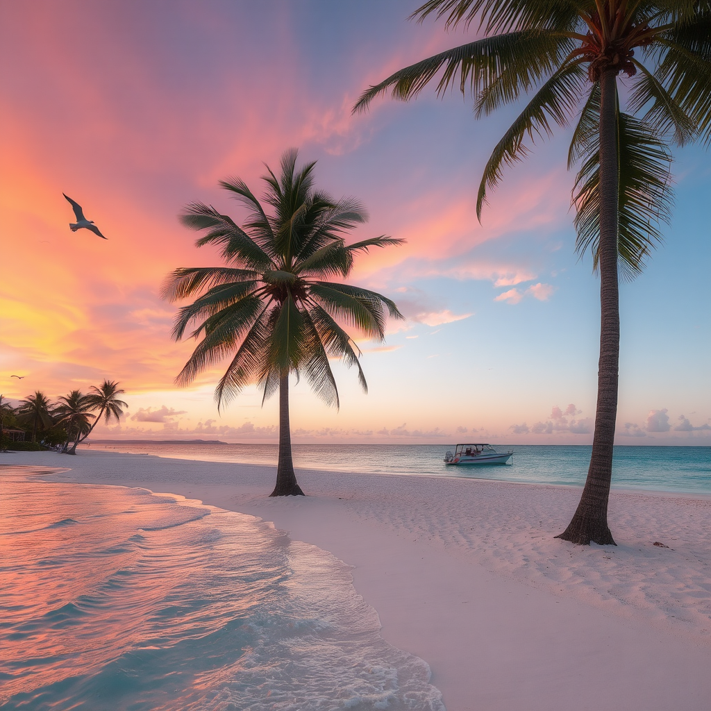 A tropical beach at sunset